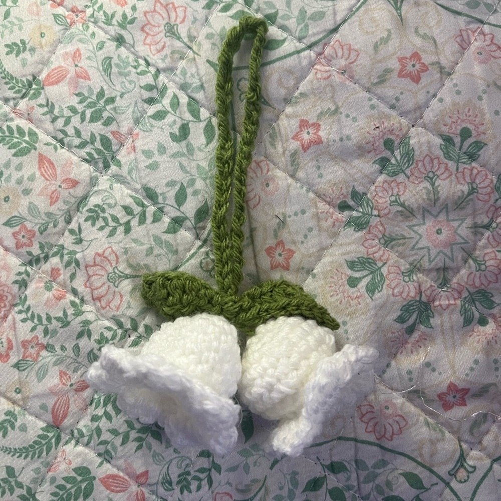 White and Green Fiber Art Snowdrop Sculpture